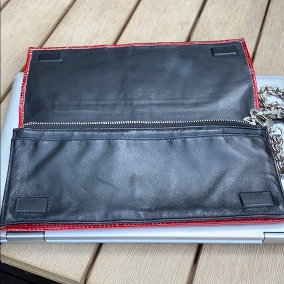 Lodis Red Patent Leather Laser Clutch Bag Wristlet